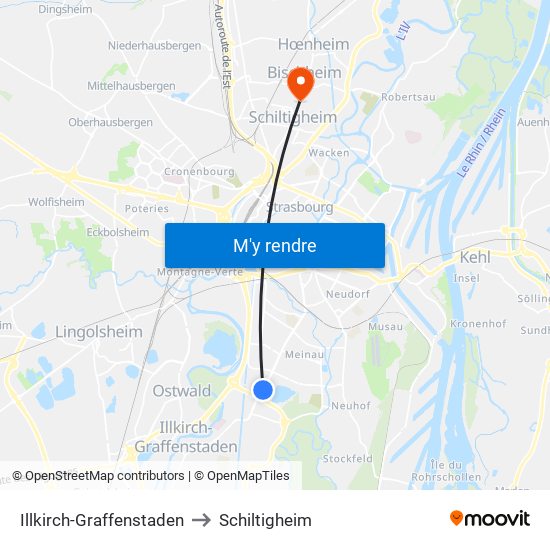 Illkirch-Graffenstaden to Schiltigheim map