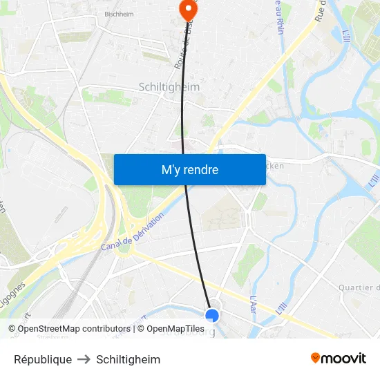 République to Schiltigheim map