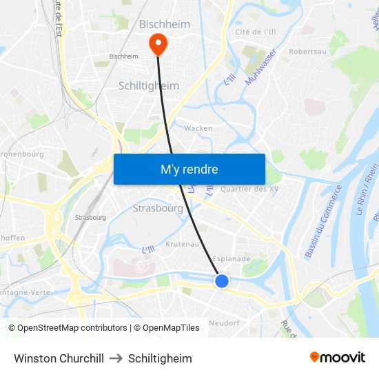Winston Churchill to Schiltigheim map