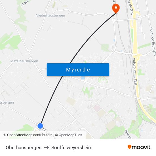 Oberhausbergen to Souffelweyersheim map