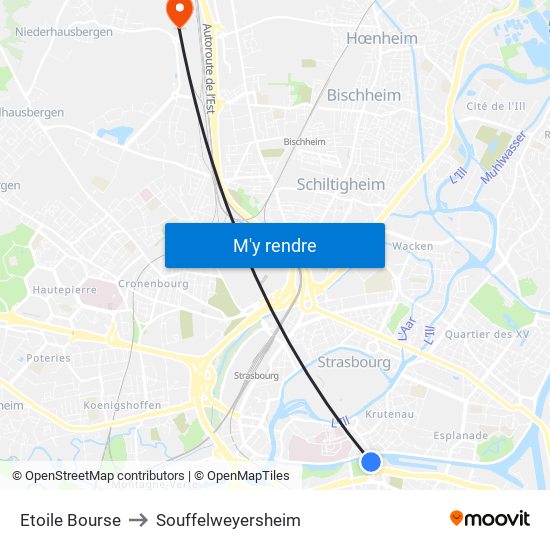 Etoile Bourse to Souffelweyersheim map