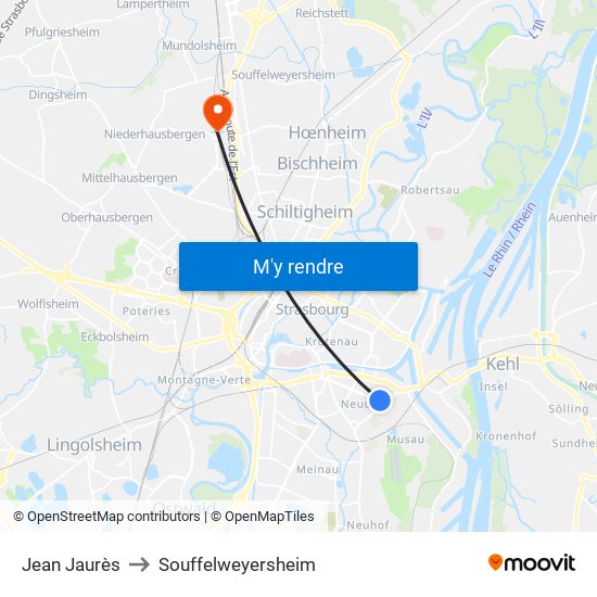 Jean Jaurès to Souffelweyersheim map