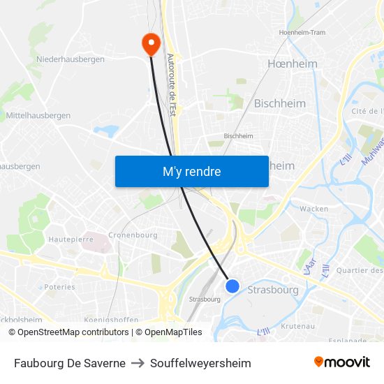 Faubourg De Saverne to Souffelweyersheim map