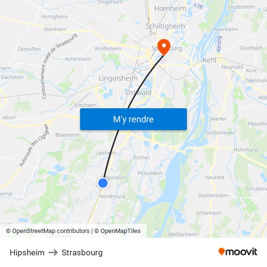 Hipsheim to Strasbourg map