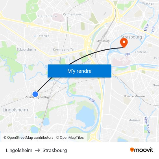 Lingolsheim to Strasbourg map