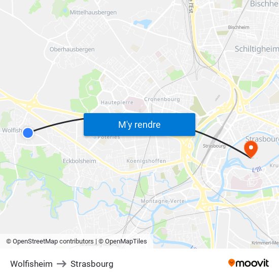 Wolfisheim to Strasbourg map