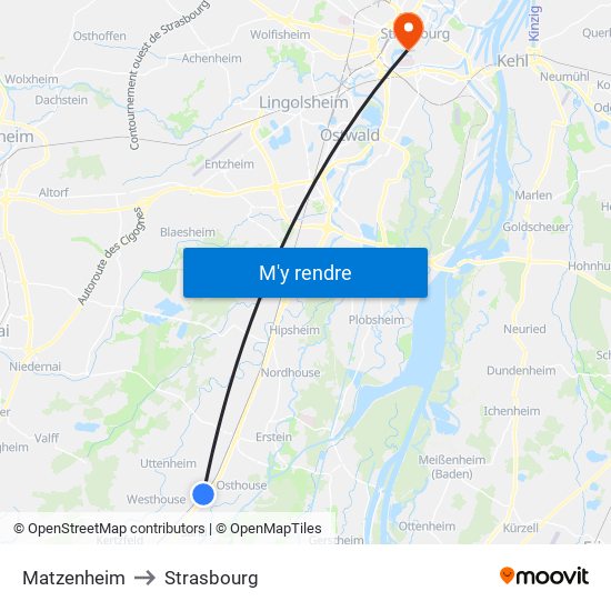 Matzenheim to Strasbourg map