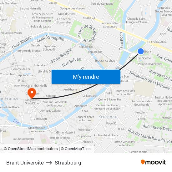 Brant Université to Strasbourg map