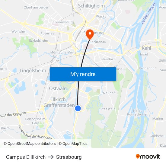 Campus D'Illkirch to Strasbourg map