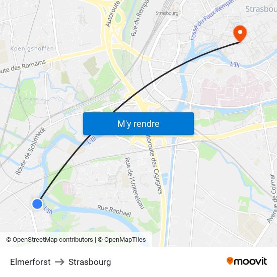 Elmerforst to Strasbourg map