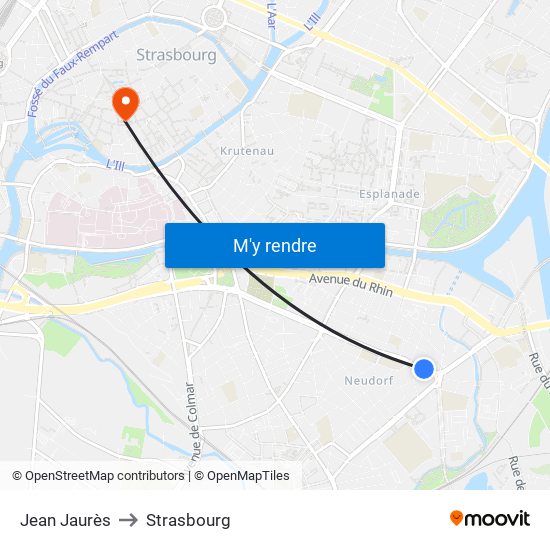 Jean Jaurès to Strasbourg map