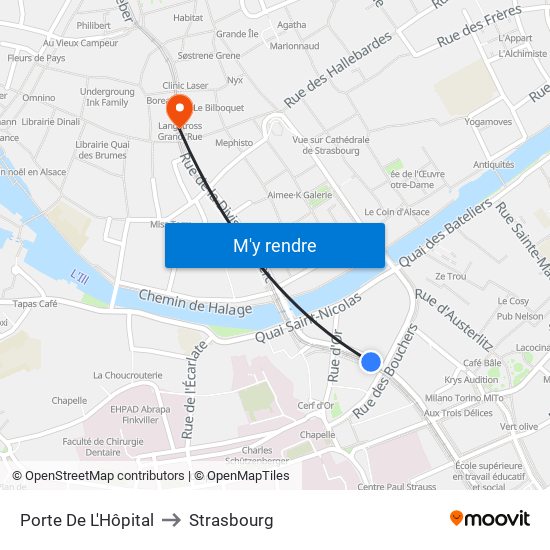 Porte De L'Hôpital to Strasbourg map