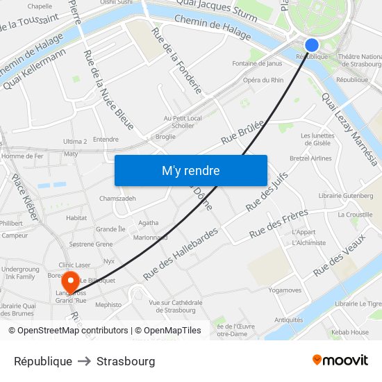 République to Strasbourg map