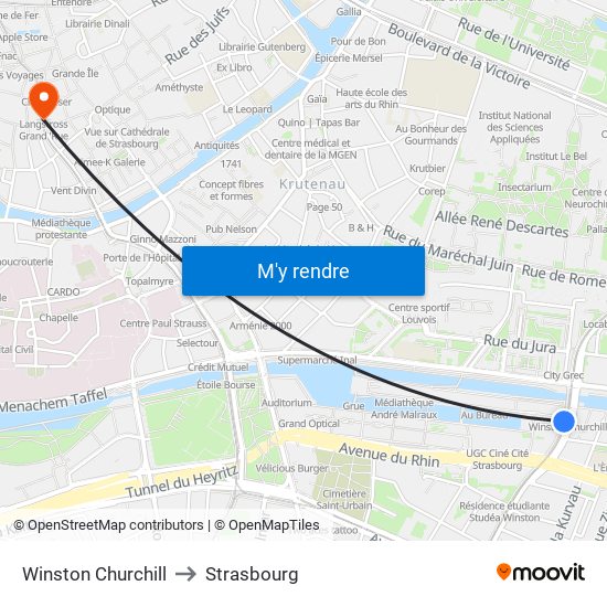 Winston Churchill to Strasbourg map
