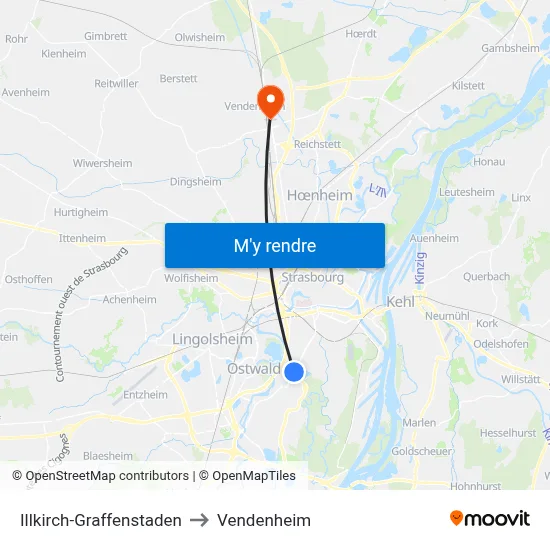 Illkirch-Graffenstaden to Vendenheim map