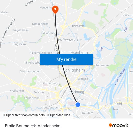 Etoile Bourse to Vendenheim map
