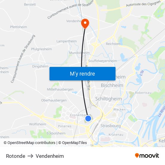 Rotonde to Vendenheim map