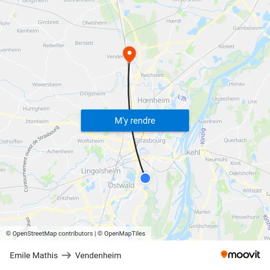 Emile Mathis to Vendenheim map