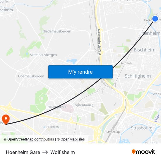 Hoenheim Gare to Wolfisheim map