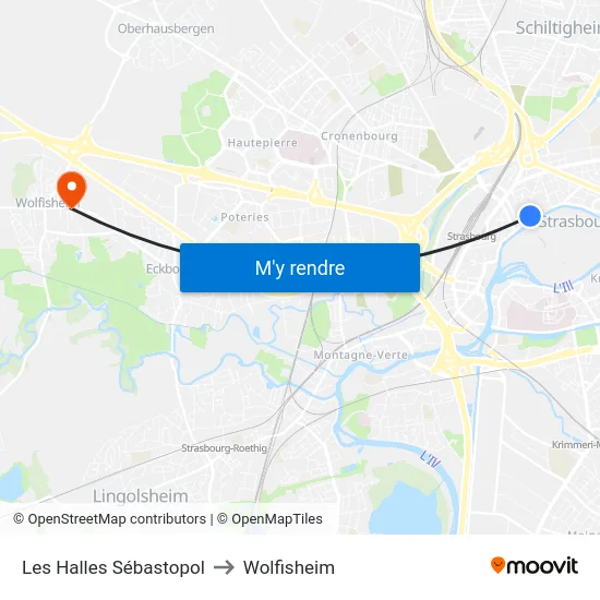 Les Halles Sébastopol to Wolfisheim map
