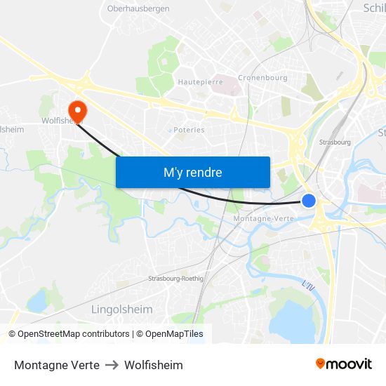 Montagne Verte to Wolfisheim map