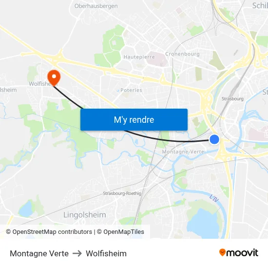 Montagne Verte to Wolfisheim map