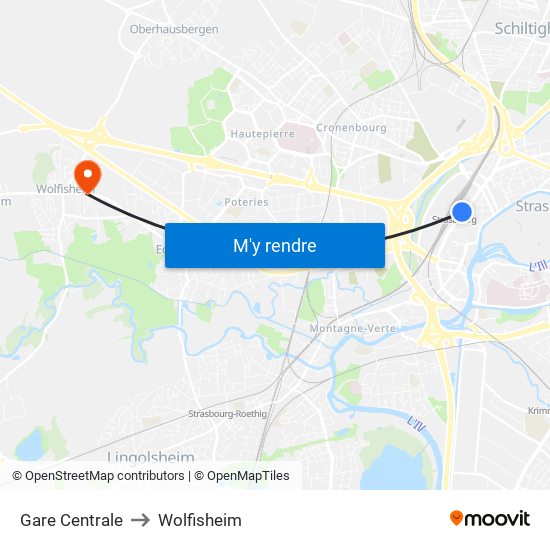 Gare Centrale to Wolfisheim map