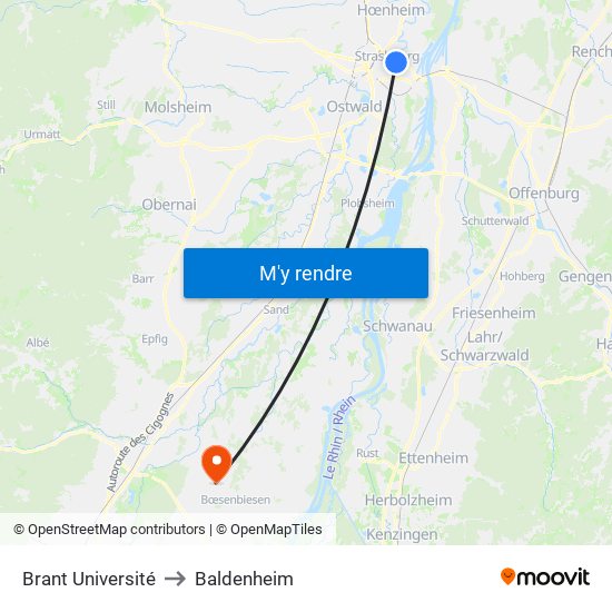 Brant Université to Baldenheim map