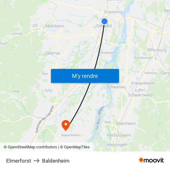 Elmerforst to Baldenheim map