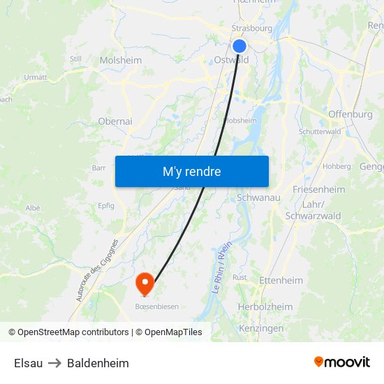 Elsau to Baldenheim map