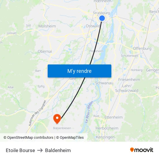 Etoile Bourse to Baldenheim map