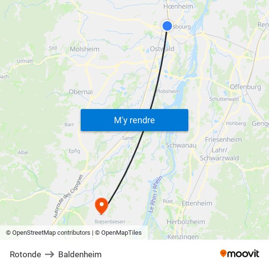 Rotonde to Baldenheim map