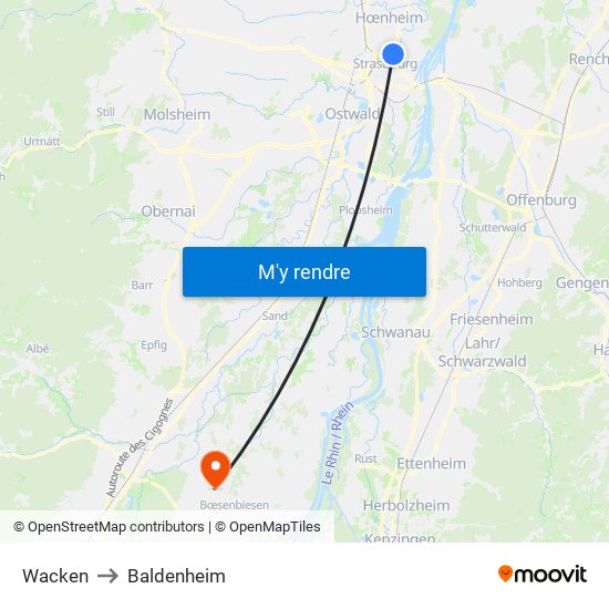 Wacken to Baldenheim map