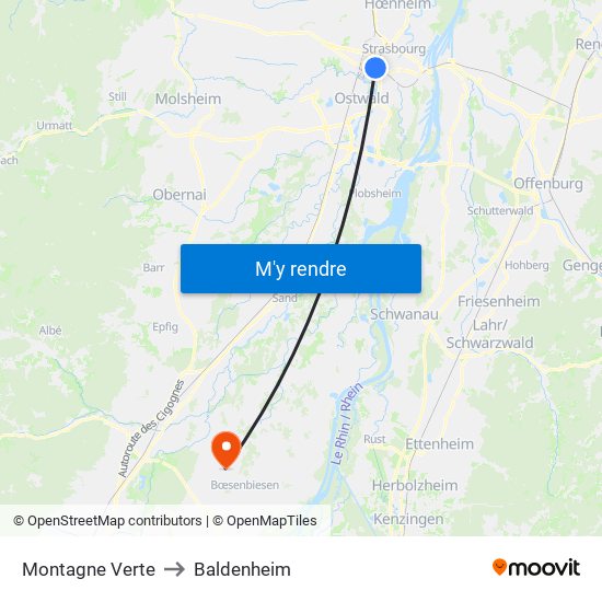Montagne Verte to Baldenheim map