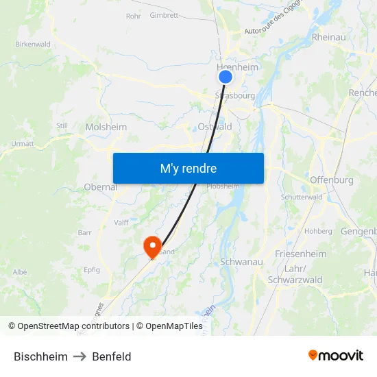 Bischheim to Benfeld map
