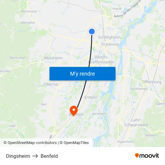 Dingsheim to Benfeld map
