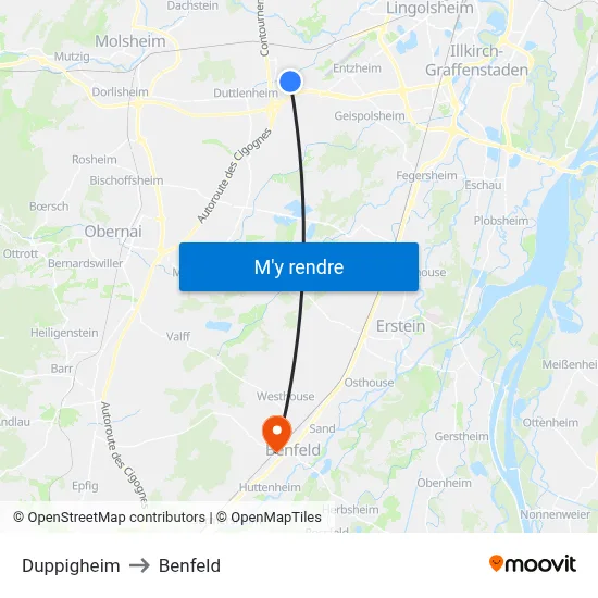 Duppigheim to Benfeld map