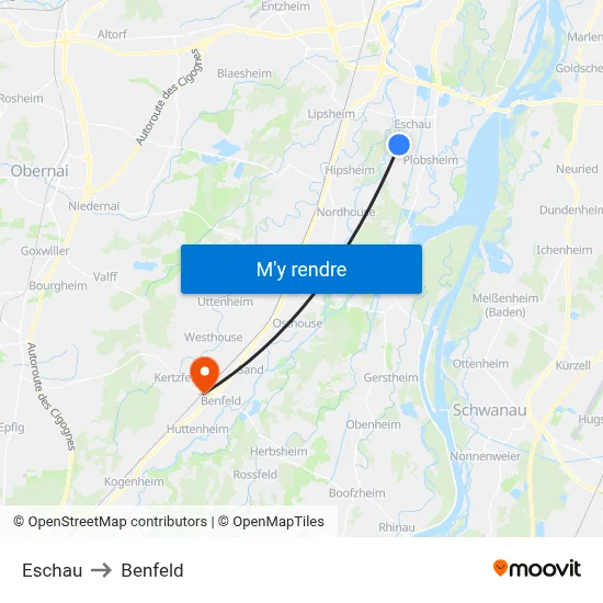 Eschau to Benfeld map