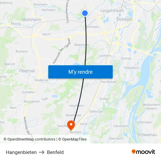 Hangenbieten to Benfeld map