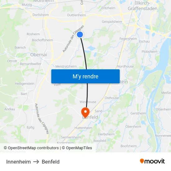 Innenheim to Benfeld map