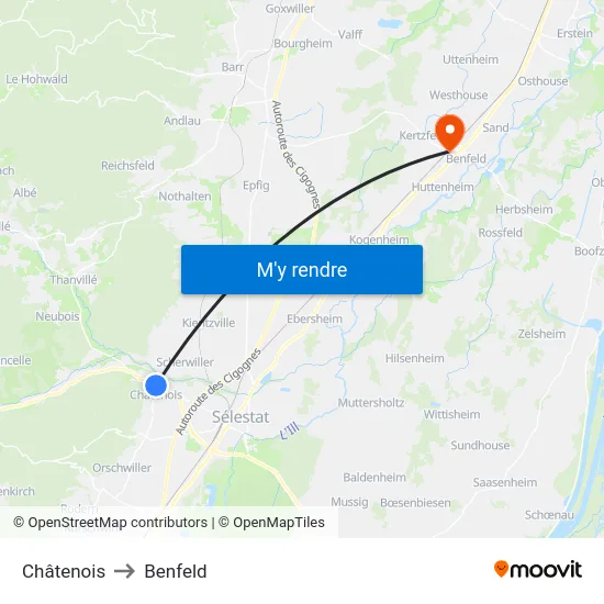 Châtenois to Benfeld map