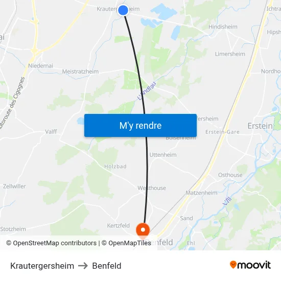 Krautergersheim to Benfeld map