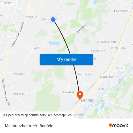 Meistratzheim to Benfeld map