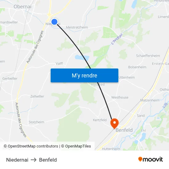 Niedernai to Benfeld map