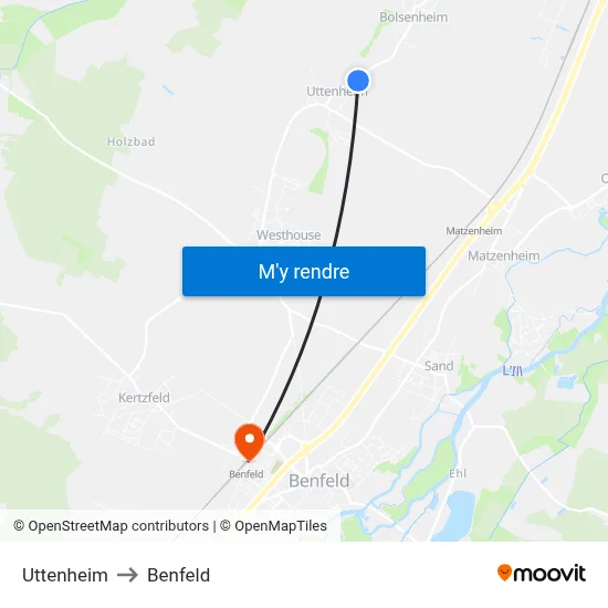 Uttenheim to Benfeld map