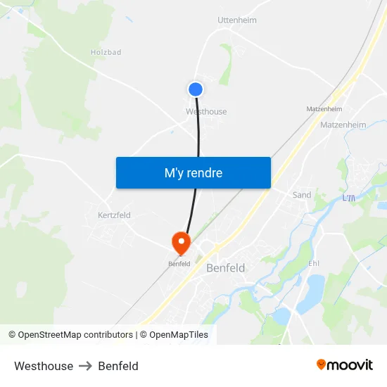 Westhouse to Benfeld map