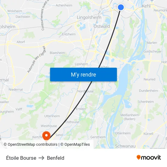 Étoile Bourse to Benfeld map