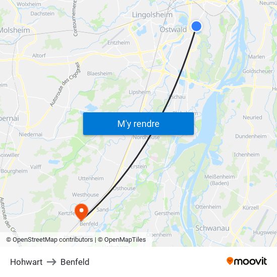 Hohwart to Benfeld map