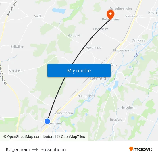 Kogenheim to Bolsenheim map