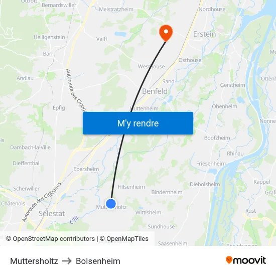 Muttersholtz to Bolsenheim map